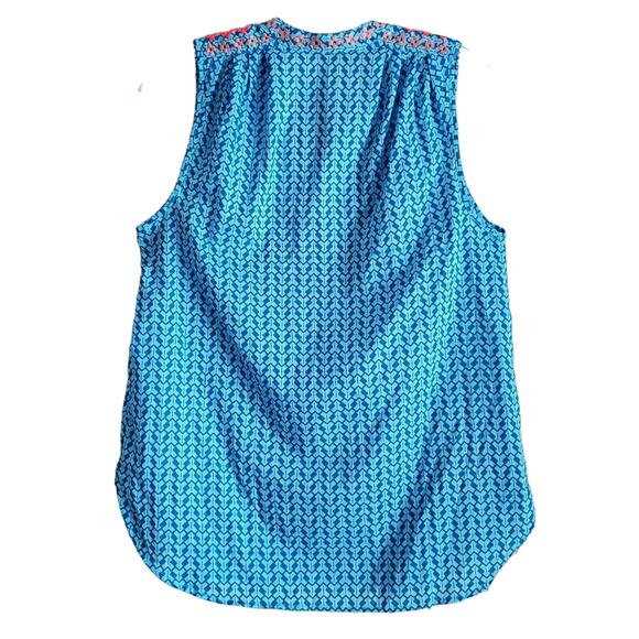 J CREW Women 2 Embroidered Top Sleeveless Tassel Tie Front Keyhole Turquoise 34" - Picture 7 of 7